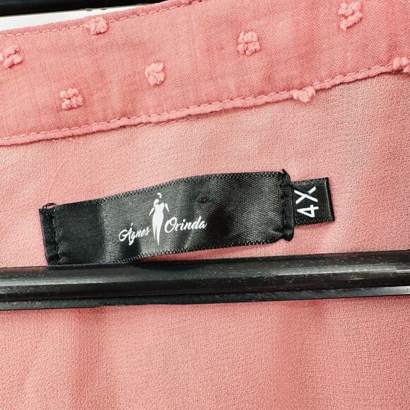 Agnes Orinda Swiss Dot Popover Top Womens Plus Size 4X Pink Sheer Overlay NWT - Picture 3 of 7